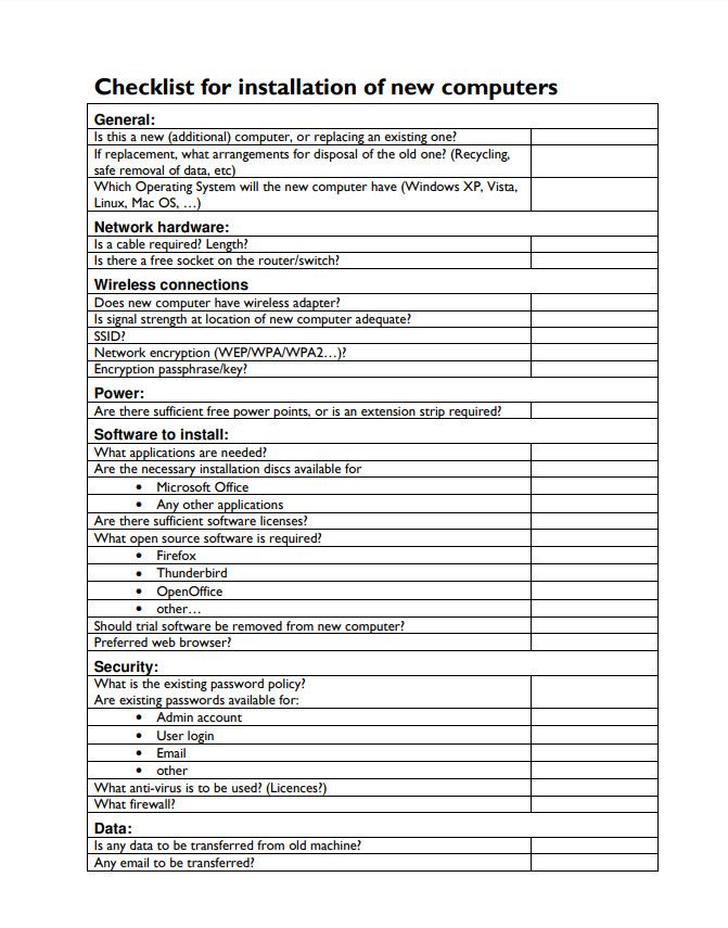 PC Deployment Checklist Template PC Deployment Checklist Template