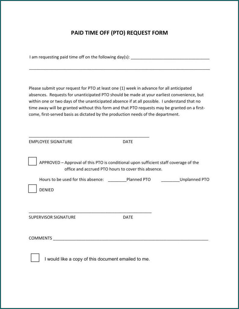 Paid Time Off Request Form Sample