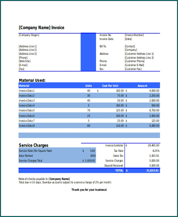 Painter Receipt Template Sample