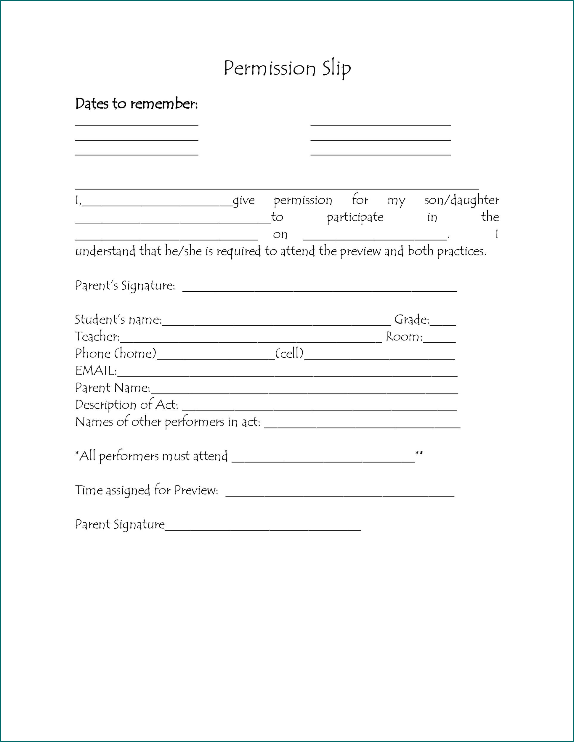 Parent Permission Slip Example