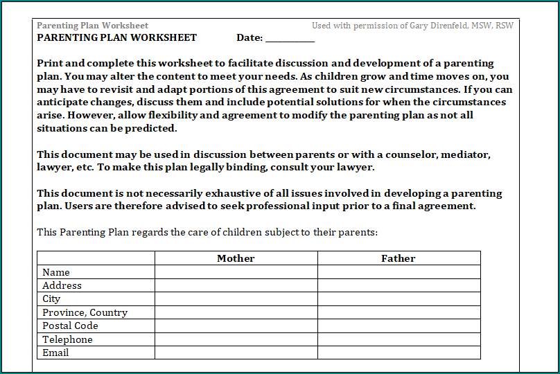 Parenting Schedule Template