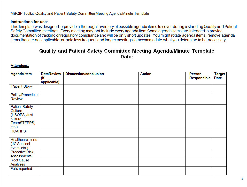 Patient Safety Committee Meeting Template Word Patient Safety Committee Meeting Template Word