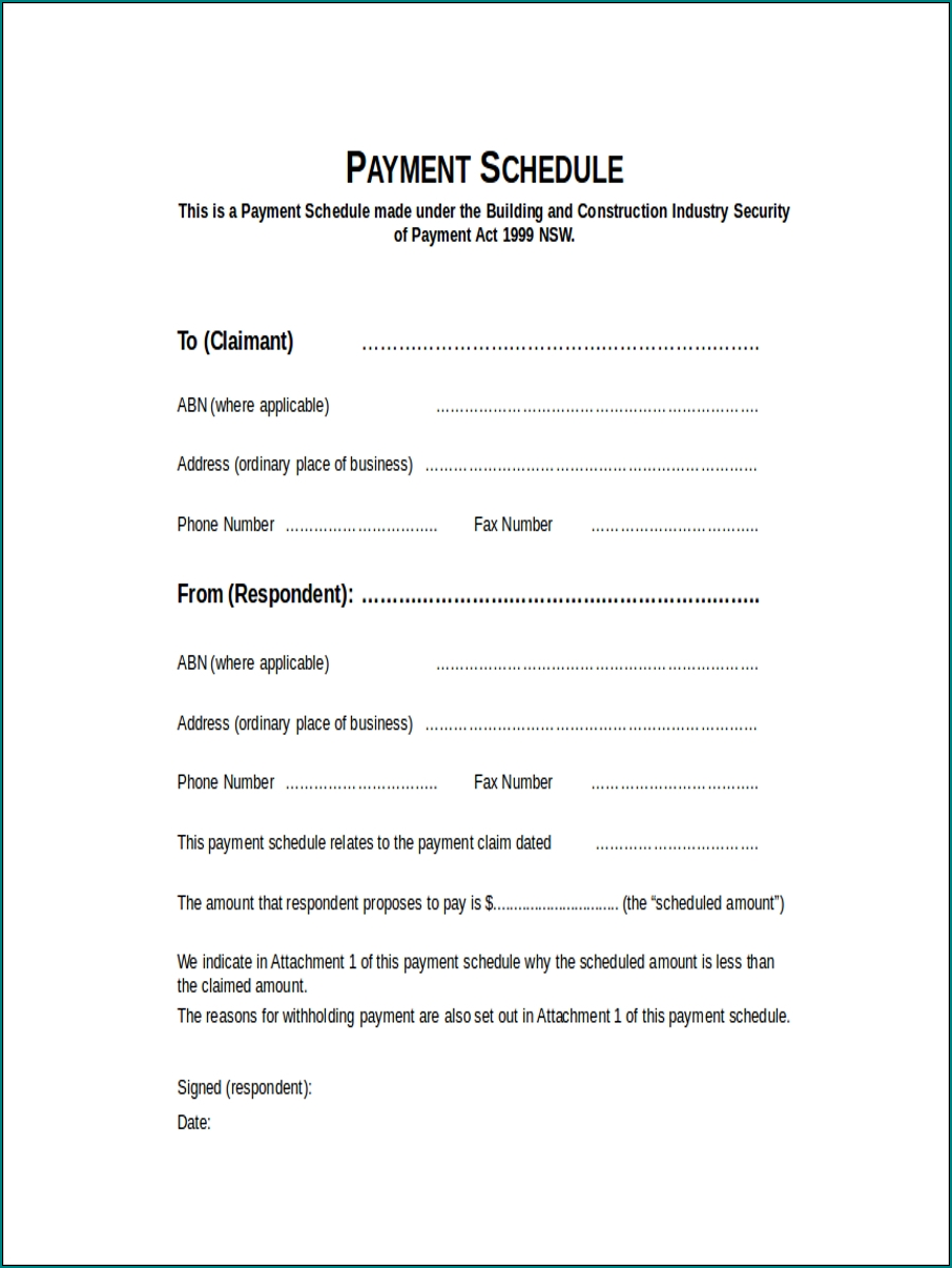 Payment Schedule Template Example