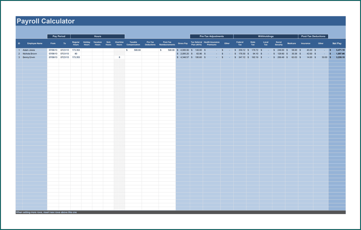 Payroll Calculator Template Sample