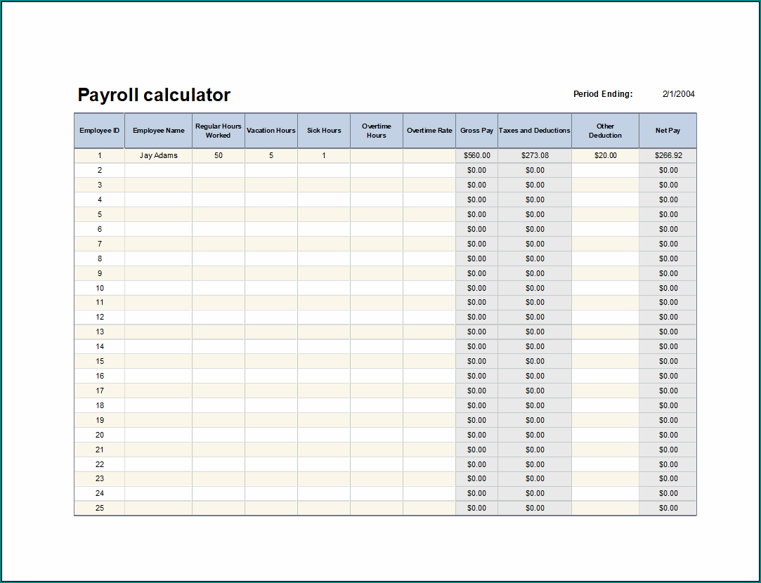 Payroll Calculator Template