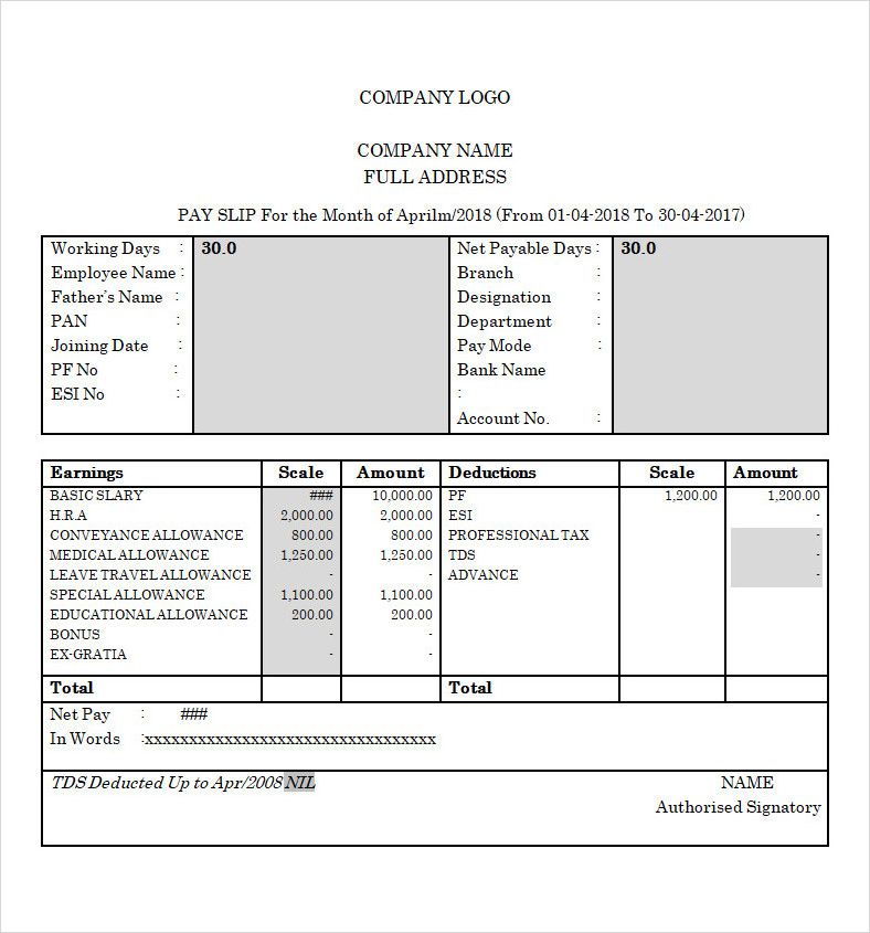 Payslip For the Month Template Payslip For the Month Template