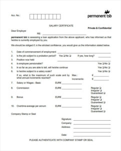 Permanent Employee Salary Certificate