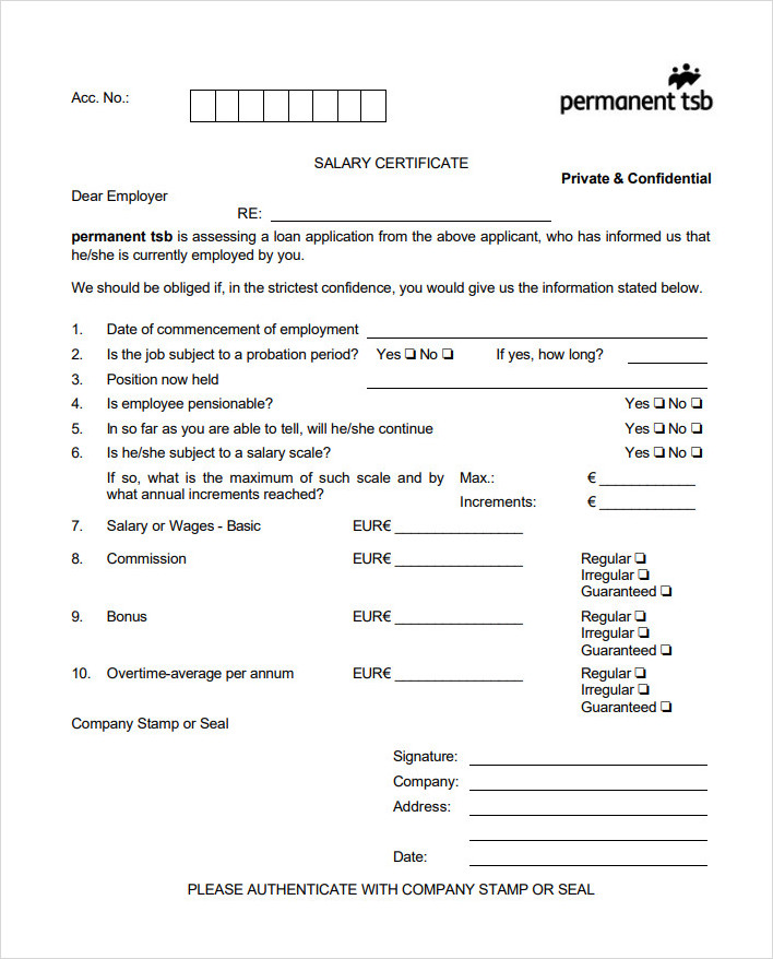 Permanent Employee Salary Certificate Permanent Employee Salary Certificate