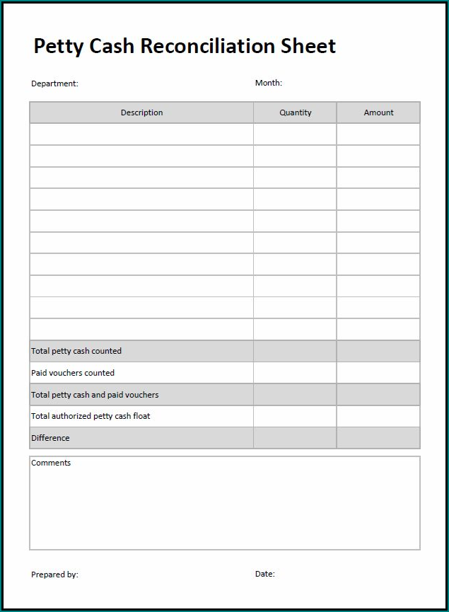 Petty Cash Reconciliation Form Example