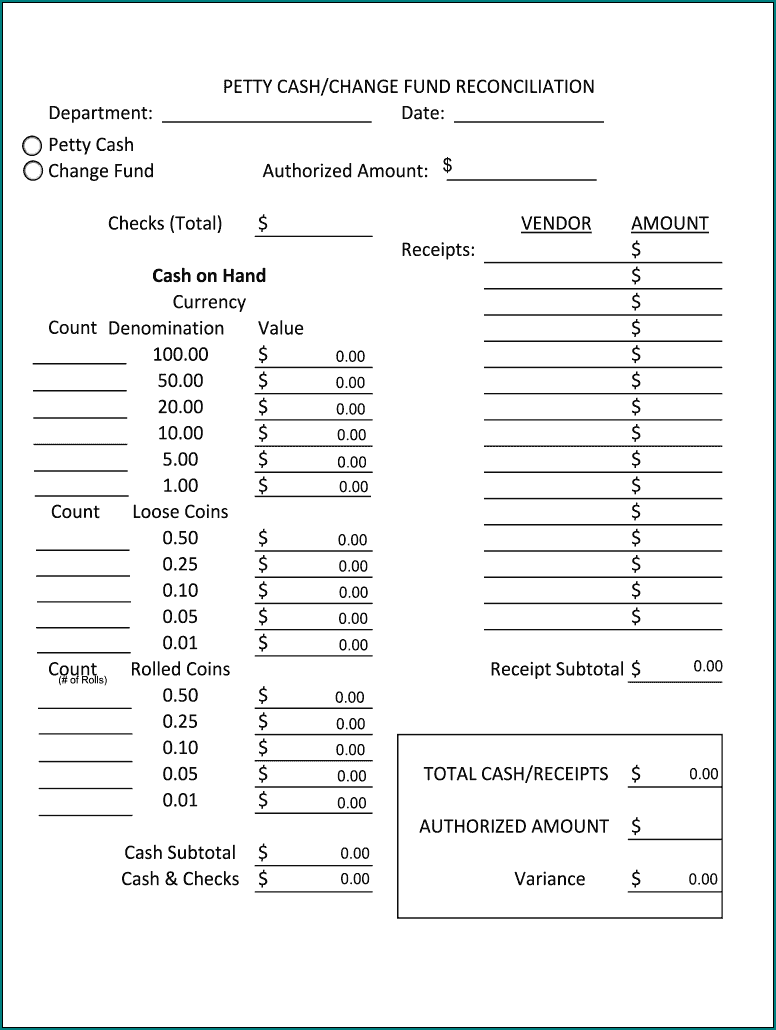 Petty Cash Reconciliation Form Sample