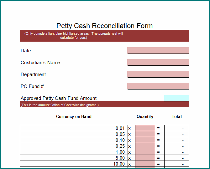 Petty Cash Reconciliation Form