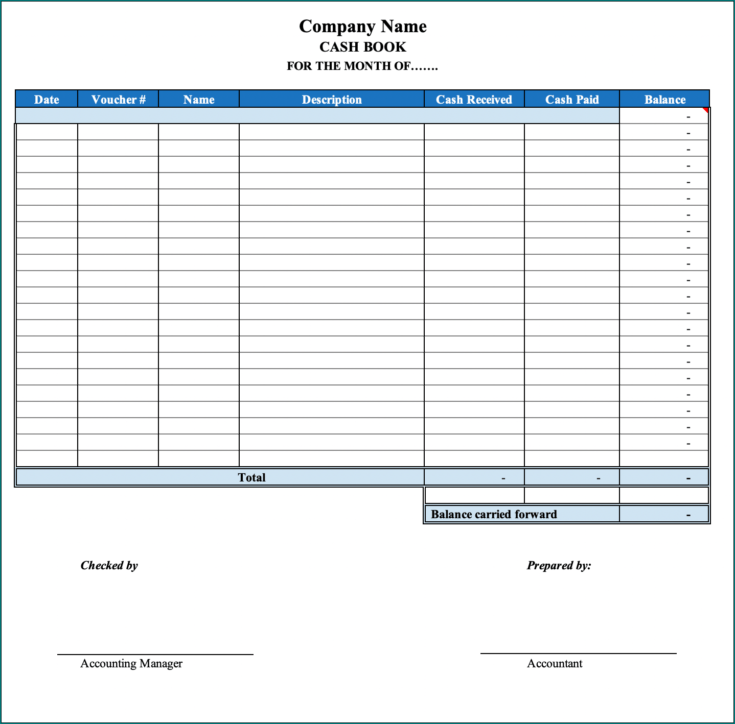 Petty Cash Template Sample