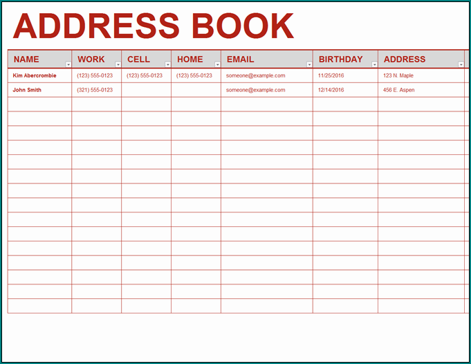 Phone Book Template Example