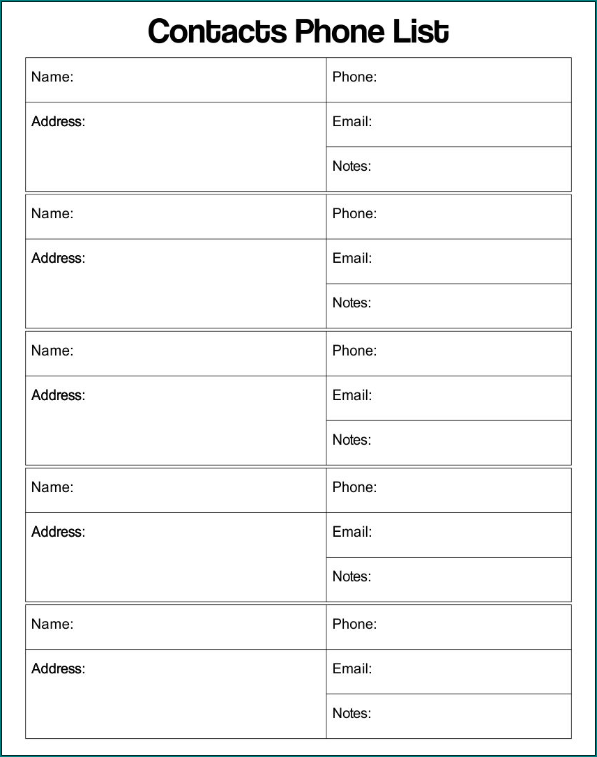Phone Book Template Sample