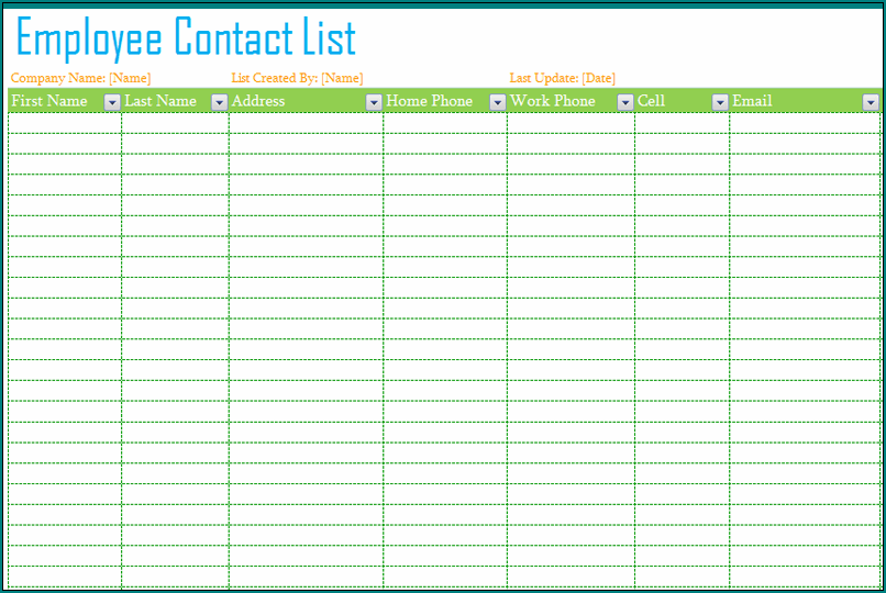 Phone List Template Sample
