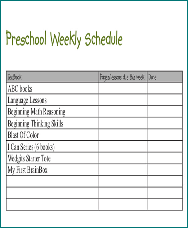Preschool Schedule Template Example