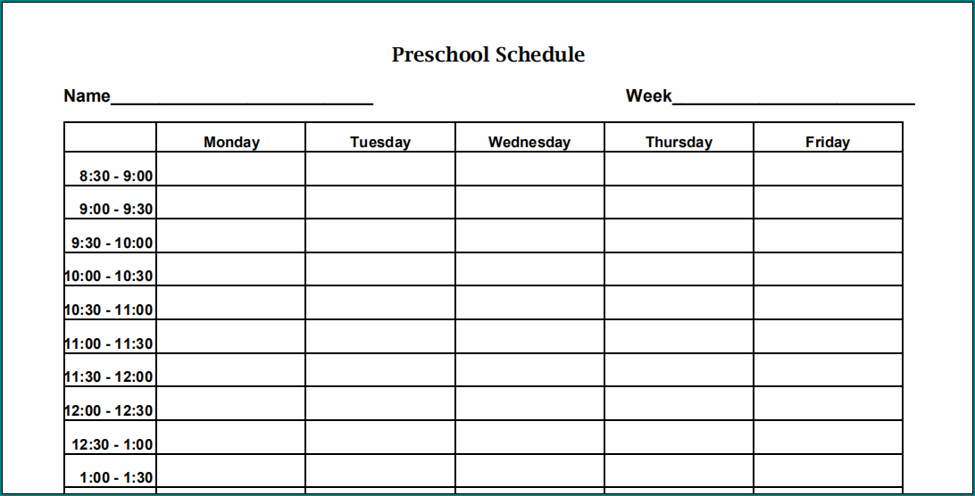 Preschool Schedule Template