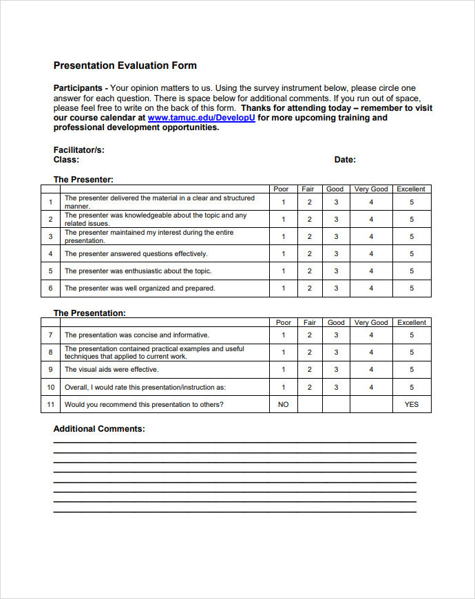 Presentation Evaluation Form Presentation Evaluation Form