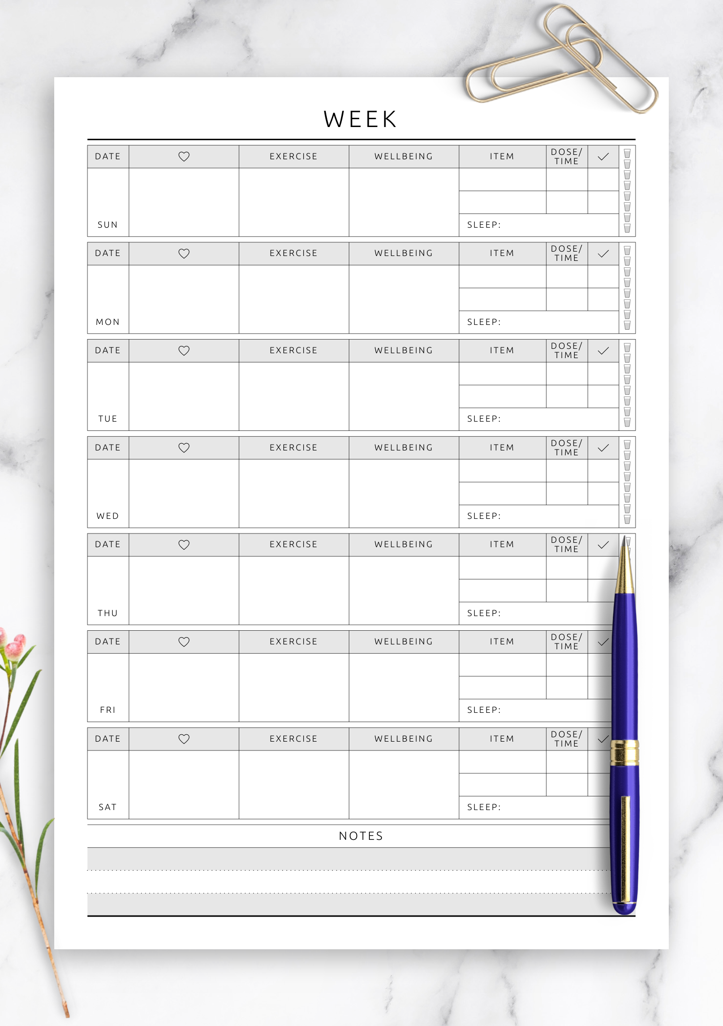 Printable Fitness Planner Template Printable Fitness Planner Template