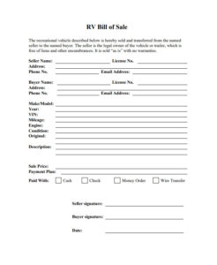 Printable RV Bill of Sale Form