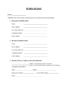 Printable RV Bill of Sale Form Example