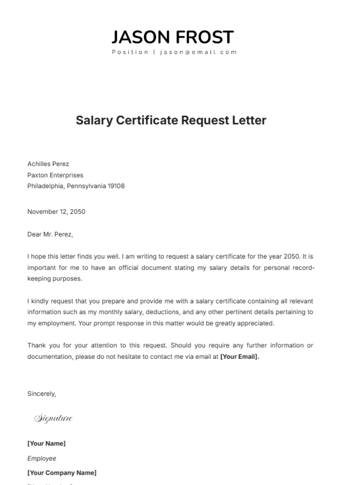 Printable Salary Request Letter Template Sample Printable Salary Request Letter Template Sample