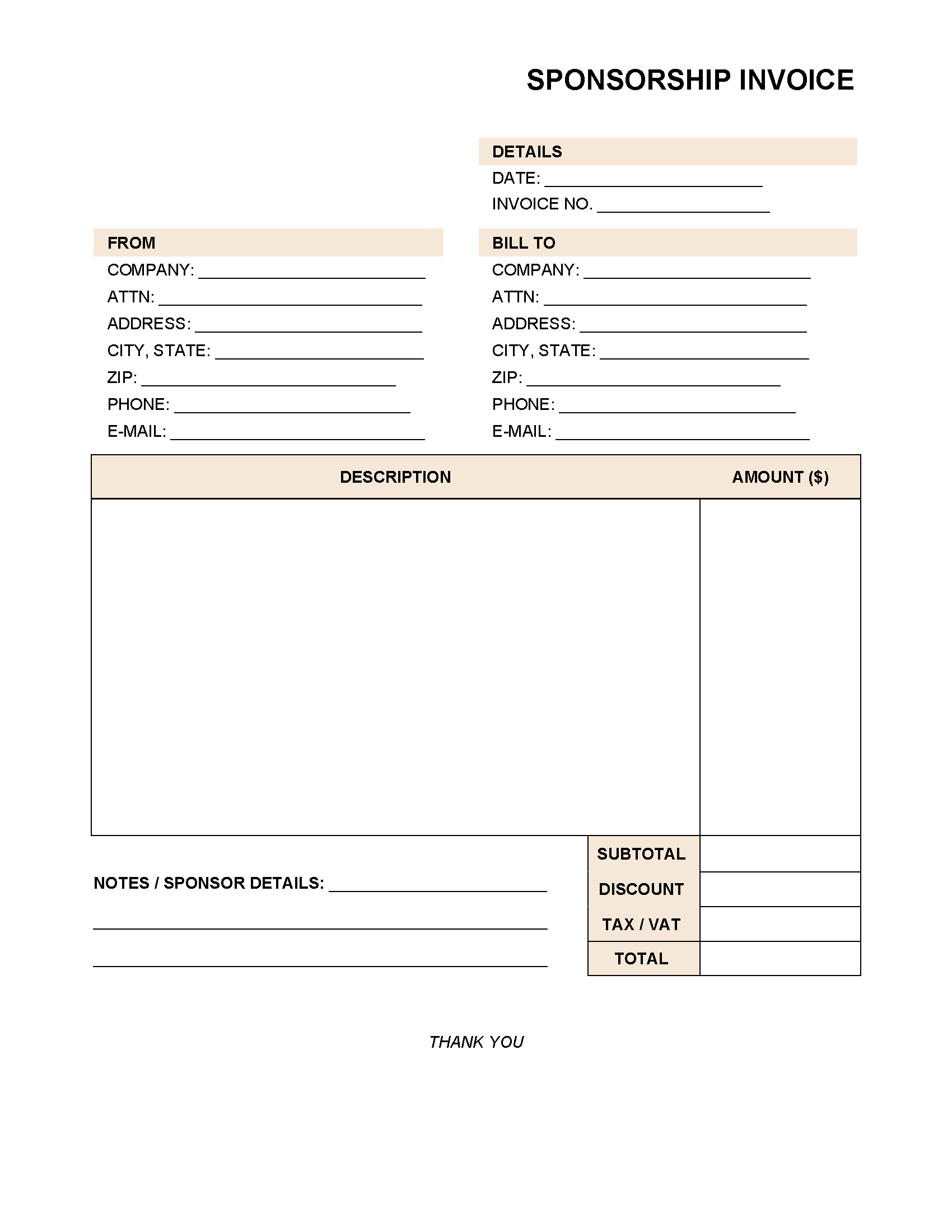 Printable Sponsorship Receipt Template Example Printable Sponsorship Receipt Template Example