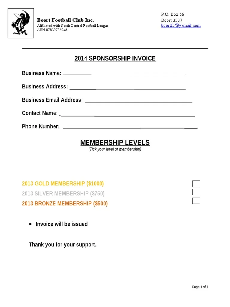 Printable Sponsorship Receipt Template Printable Sponsorship Receipt Template