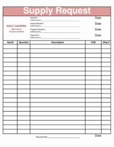 Printable Supply Order Sheet Template Example