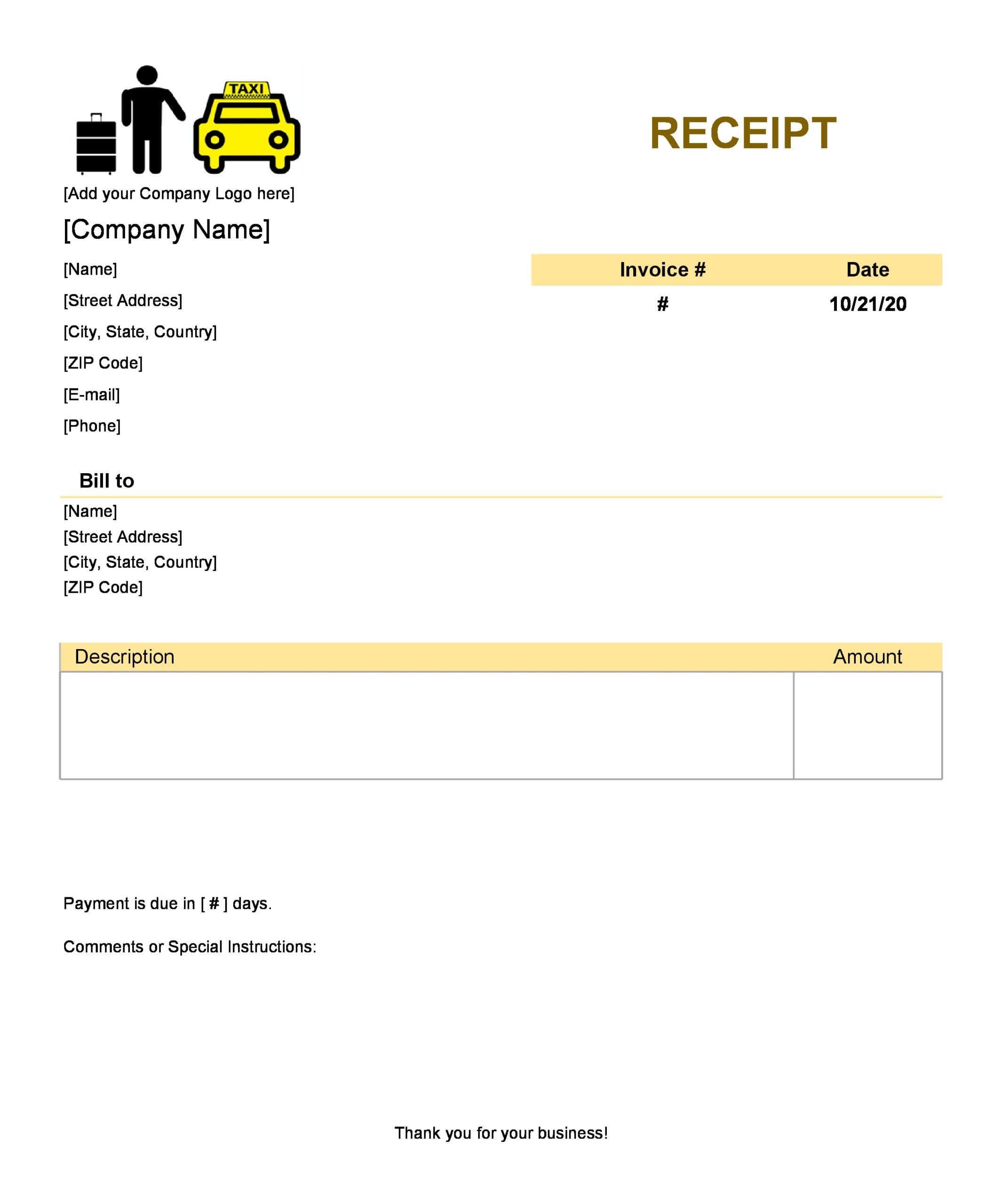 Printable Taxi Receipt Template Sample Printable Taxi Receipt Template Sample