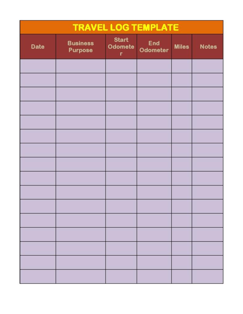 Printable Travel Log Template Sample Printable Travel Log Template Sample