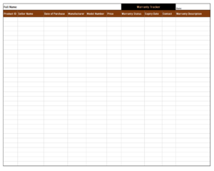 Printable Warranty Tracker Template Sample