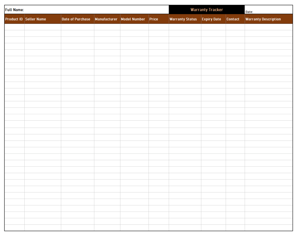 Printable Warranty Tracker Template Sample Printable Warranty Tracker Template Sample