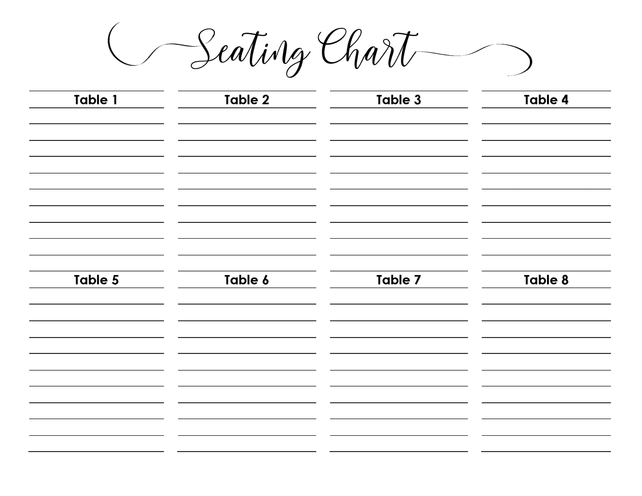 Printable Wedding Seating List Template Example Printable Wedding Seating List Template Example