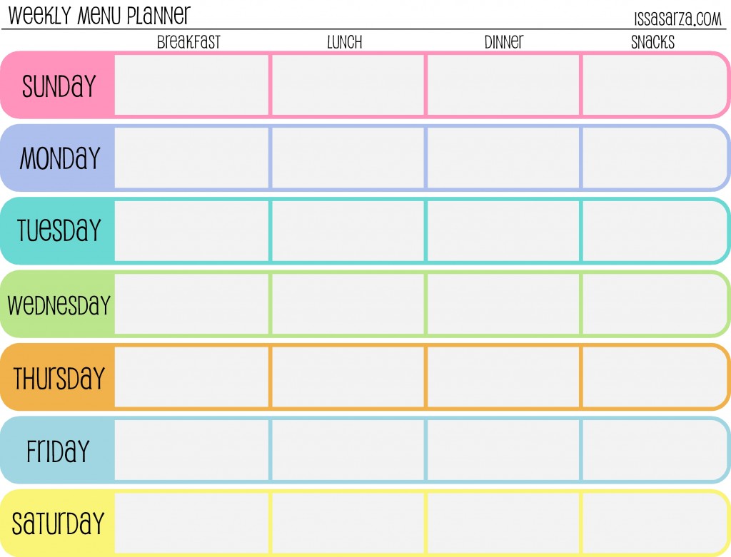Printable Weekly Food Chart Template Example Printable Weekly Food Chart Template Example