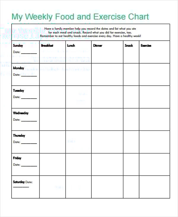 Printable Weekly Food Chart Template
