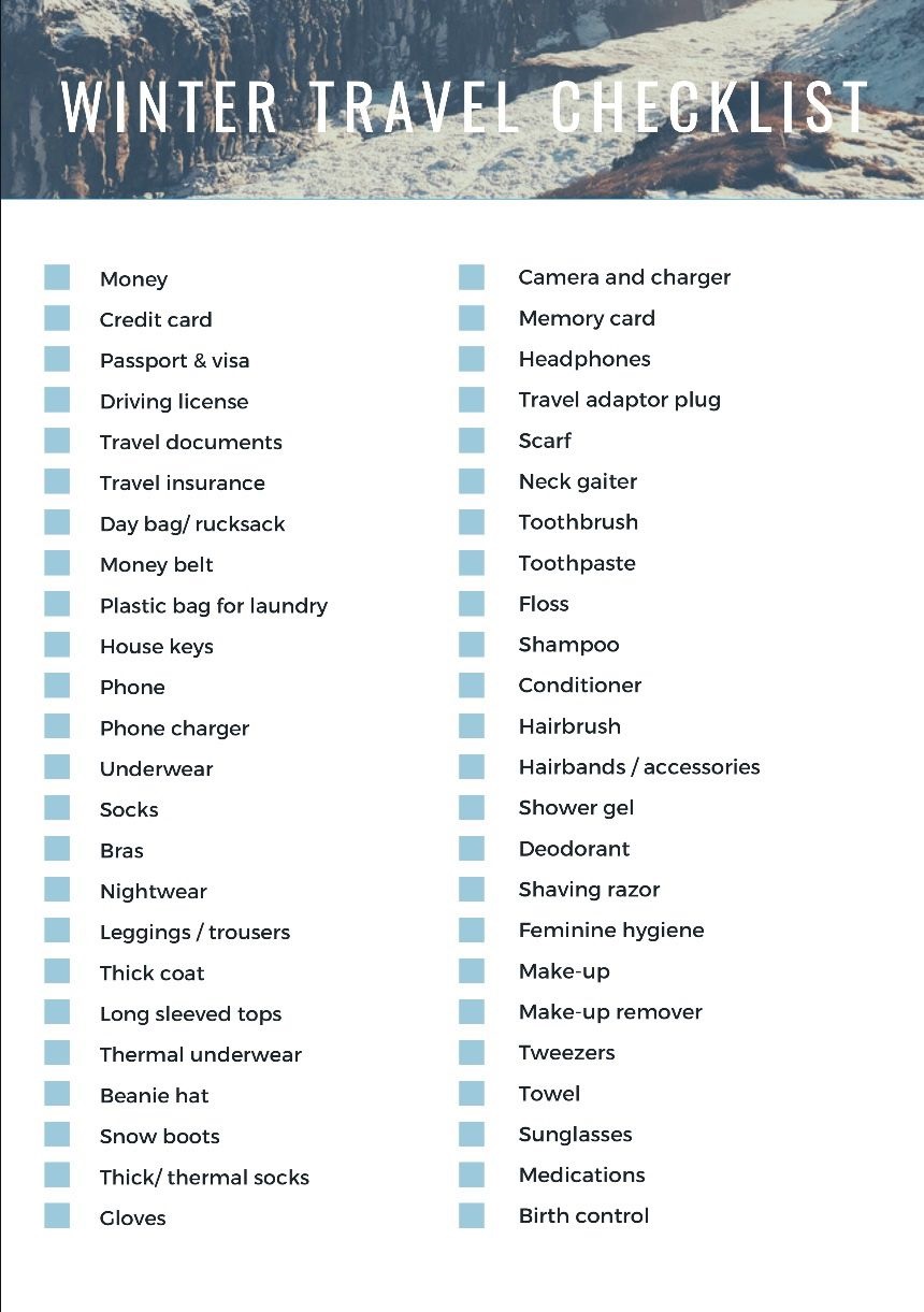 Printable Winter Travel Checklist Template Example Printable Winter Travel Checklist Template Example