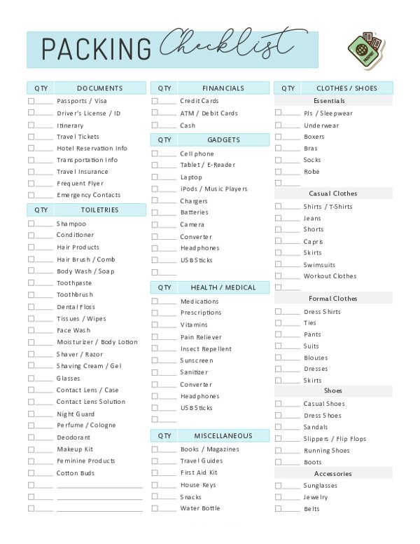 Printable Winter Travel Checklist Template Sample Printable Winter Travel Checklist Template Sample
