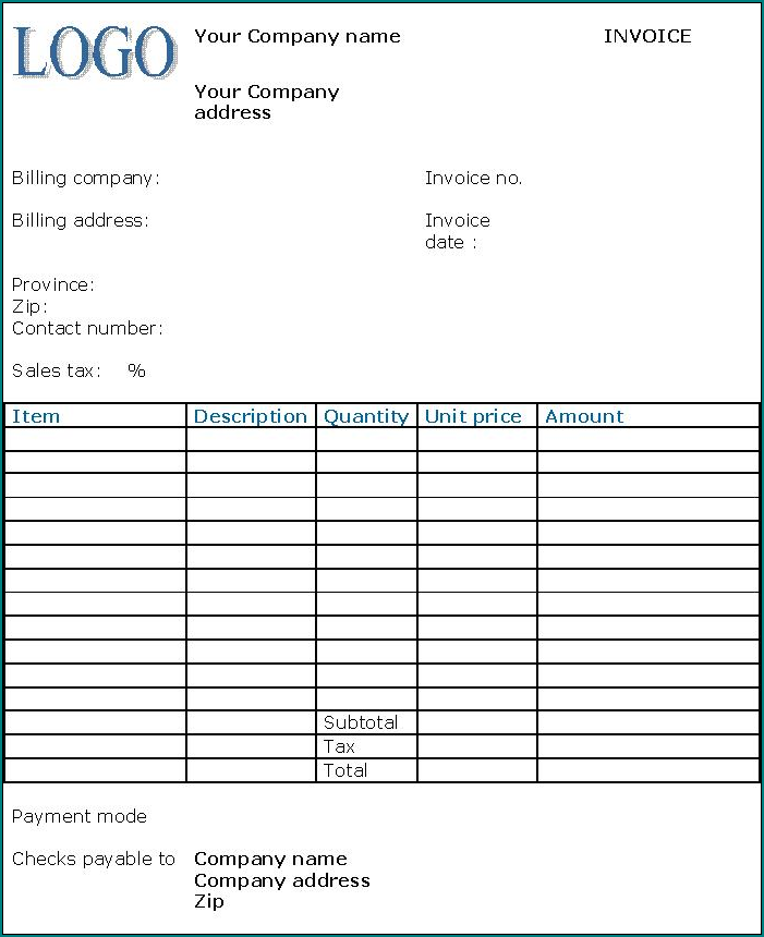 Professional Invoice Template Example