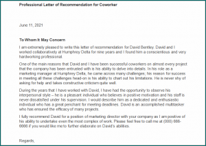 Professional Letter Of Recommendation