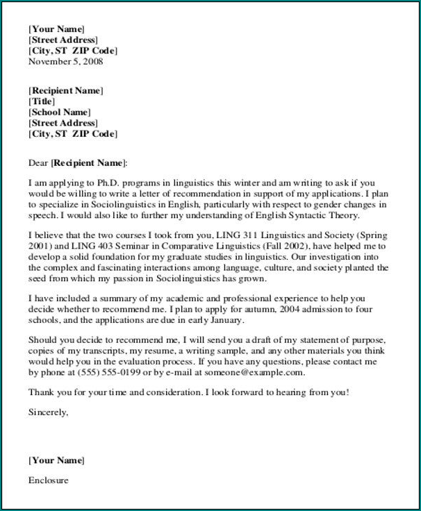 Professional Letter Of Recommendation Sample