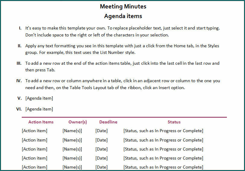 Professional Meeting Minutes Template