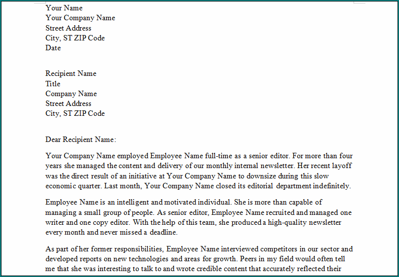 Professional Reference Letter Template