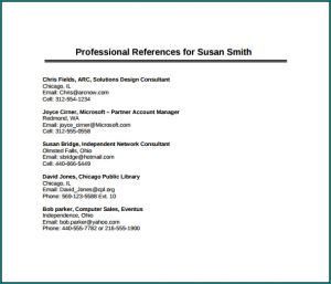 Professional References Template Example