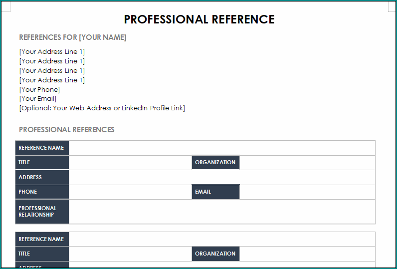Professional References Template