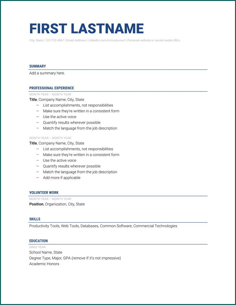 Professional Resume Format Sample
