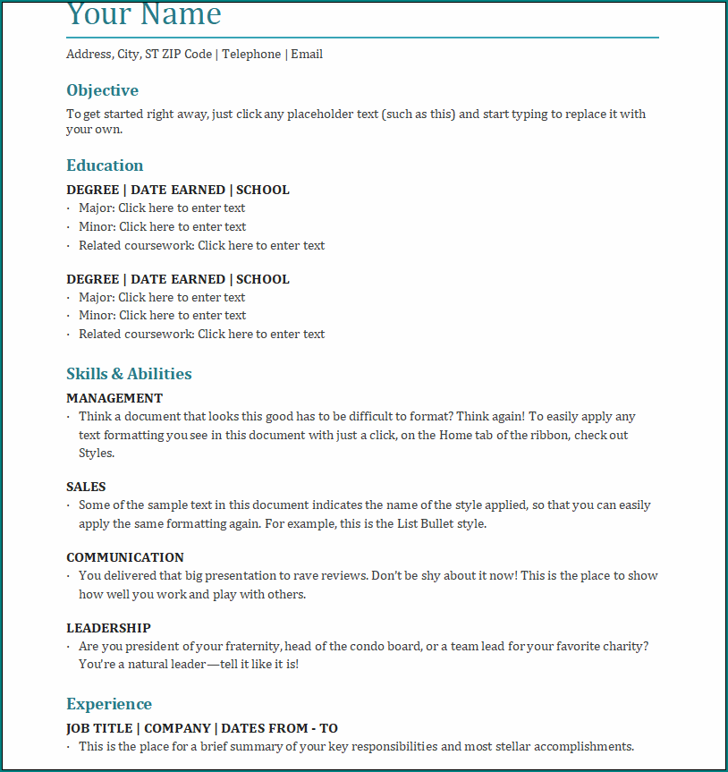 Professional Resume Format