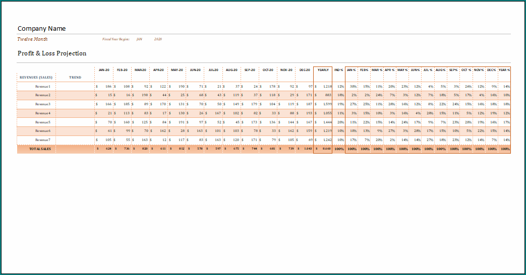 Profit And Loss Statement Excel Template