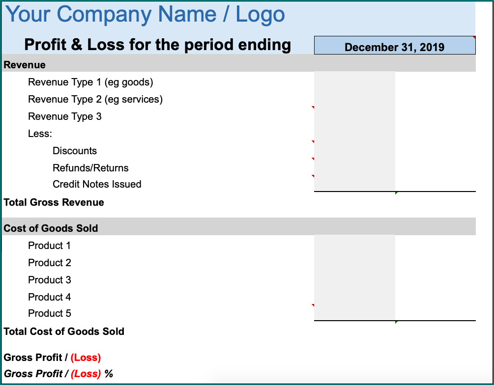 Profit And Loss Statement For Small Business Example