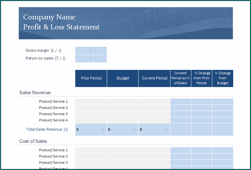 Profit And Loss Statement For Small Business
